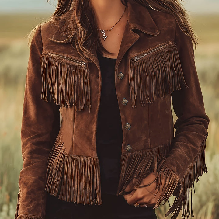 Cassia | Fringe Western Jacket – Dark Brown