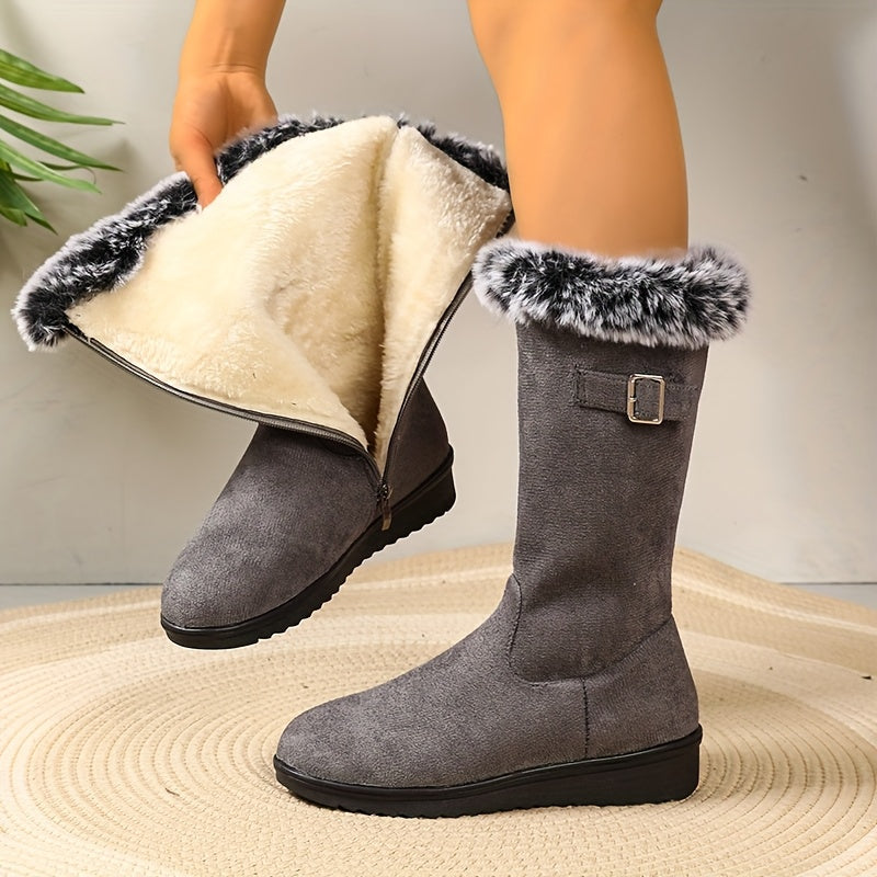 Katherine | Cozy Fur-Trimmed Winter Boots – Grey