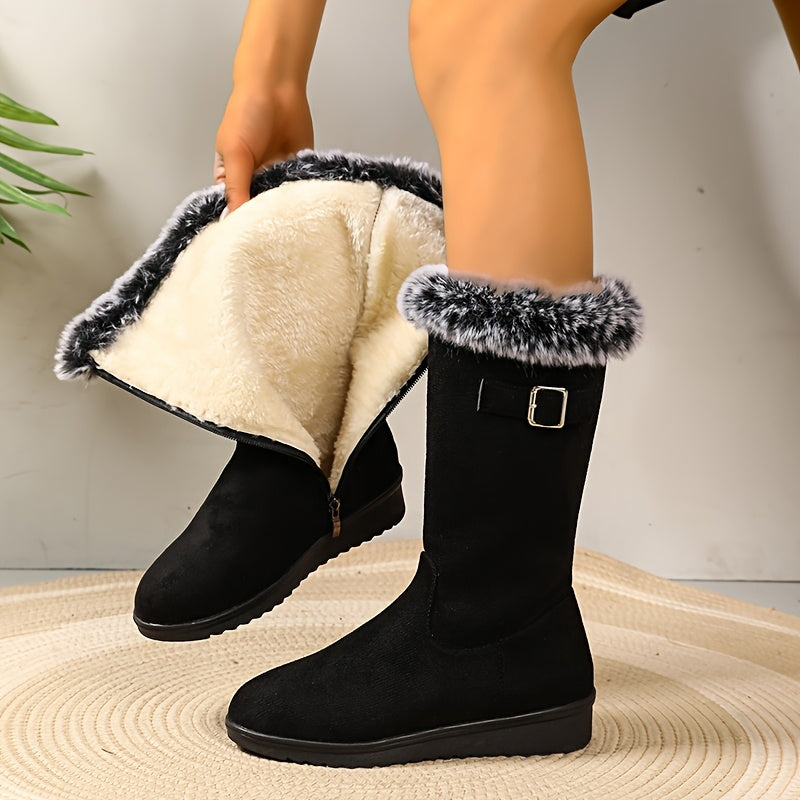 Katherine | Cozy Fur-Trimmed Winter Boots – Black