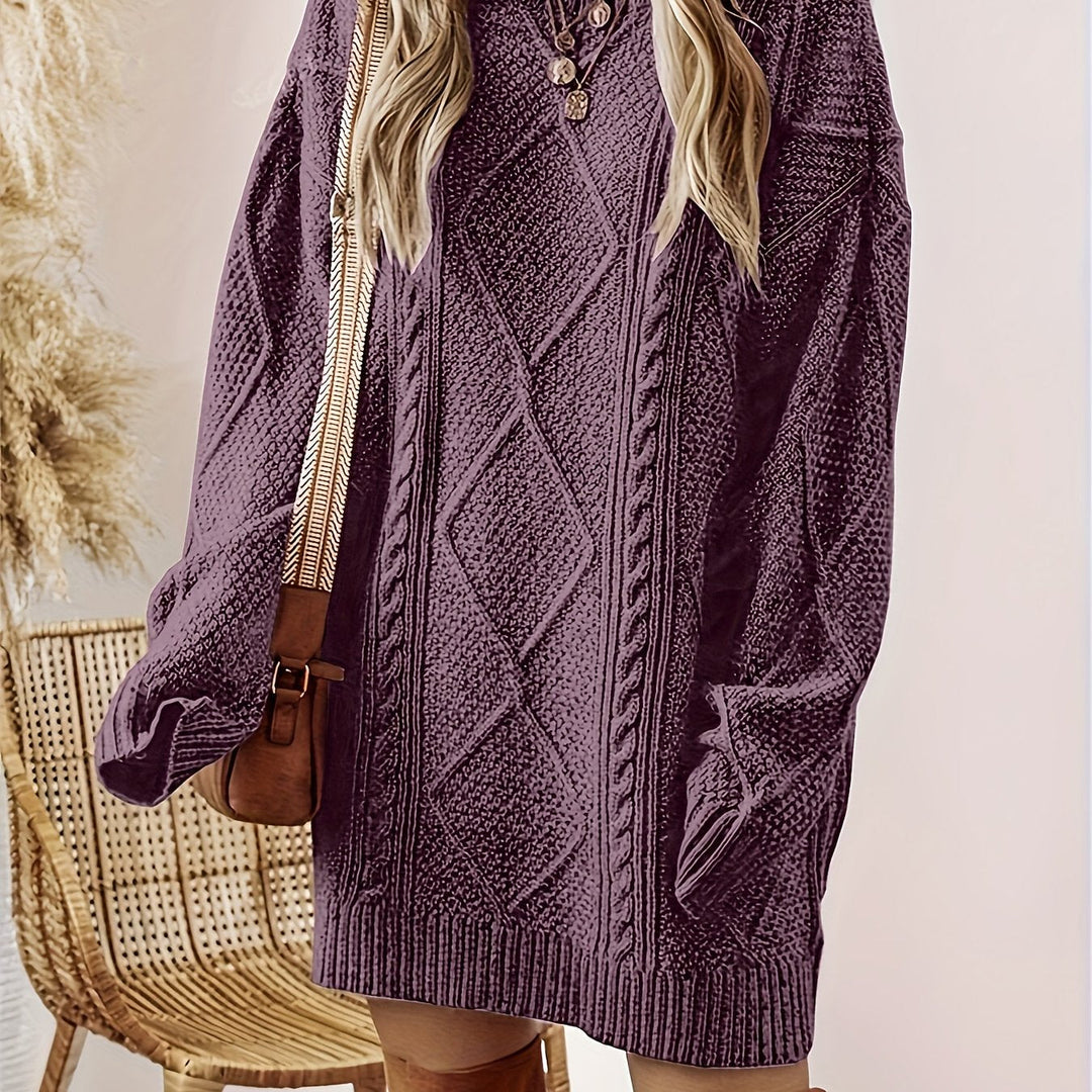 Helene | Cable-Textured Sweater Dress – Purple